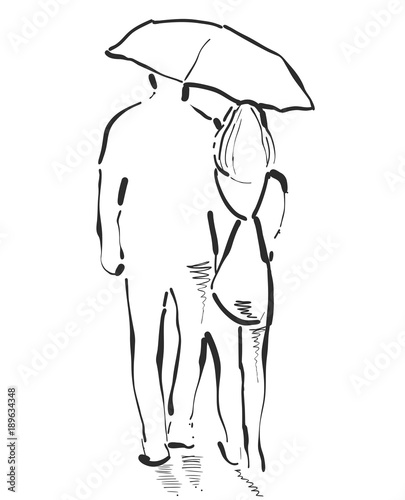 Couple With An Umbrella Boy And Girl Sketch Stock Image