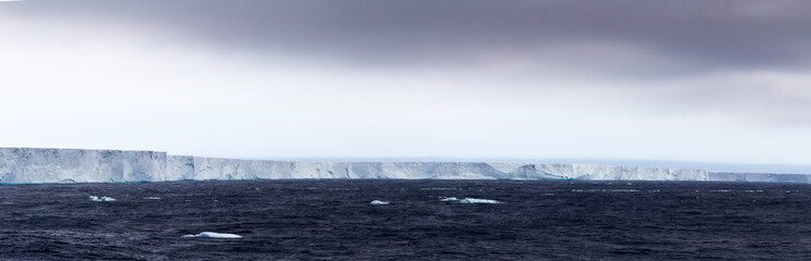 Panorama of Iceberg B-15 the largest iceberg in history with here the largest surviving fragment B-15T, which measures 52 kilometers (32 miles) long and 13 kilometers (8 miles) wide.