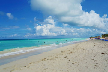 The famous tropical beach of Varadero in Cuba with a calm turquoise ocean