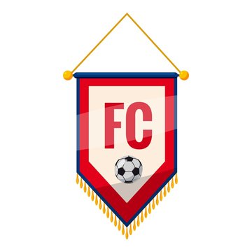 Red and white pennant with soccer ball icon