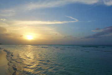Cuba, Varadero - beach at the sunset with a calm turquoise ocean