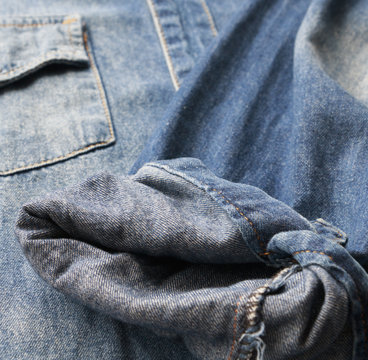Close Up Blue Denim Shirt Jeans