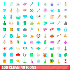 100 cleaning icons set, cartoon style