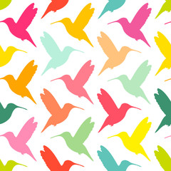 Retro Seamless Pattern Hummingbirds Tropic Color
