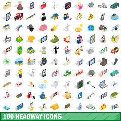 100 headway icons set, isometric 3d style