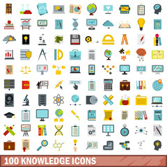 100 knowledge icons set, flat style