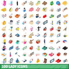 100 lady icons set, isometric 3d style