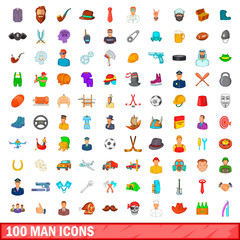 100 man icons set, cartoon style