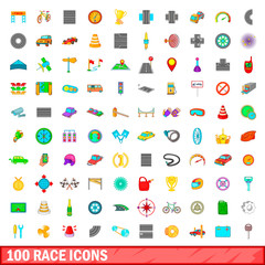 100 race icons set, cartoon style