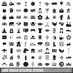 100 yoga studio icons set, simple style 