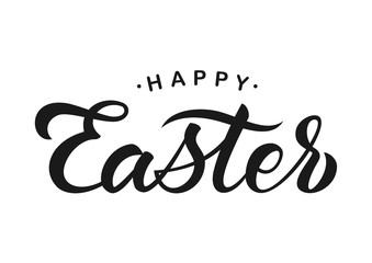 Vector illustration. Hand drawn elegant modern brush lettering of Happy Easter isolated on white background.