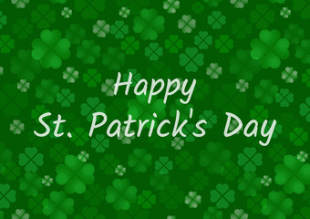 Fototapeta na wymiar Irish Feast of St. Patrick Day greeting card or invitation. A lot of clover leaves scattered on a green background. Vector flat style illustration