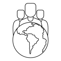 World planet and people icon, outline style