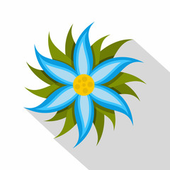 Blue flower icon, flat style