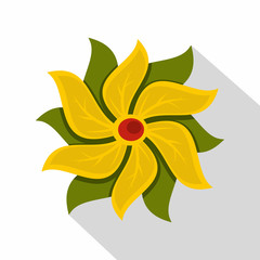 Yellow abstract flower icon, flat style