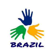Colorful three hand print icon using Brazil flag colors. Vector illustration. 