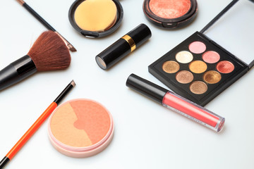 Makeup products  on white background
