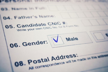 Application form - check male or female. there is a tick on MALE