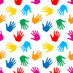 Seamless Pattern. Print of Hands. Vector illustration. 