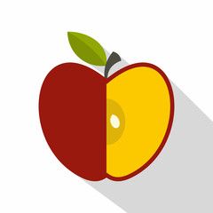 Sliced red apple icon, flat style