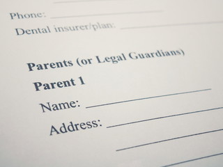 PARENTS Name and Address on a printed form close up