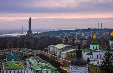Kiev, Ukraine. Monument to Motherland, memorial, panoramic city view.