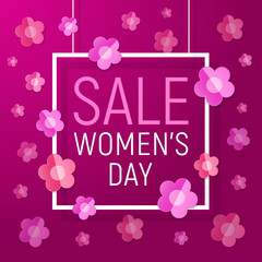 Womens day frame sale background with Paper Flowers. Vector illustration. March 8 - Women's Day Paper Design of greeting card template. Vector illustration. 