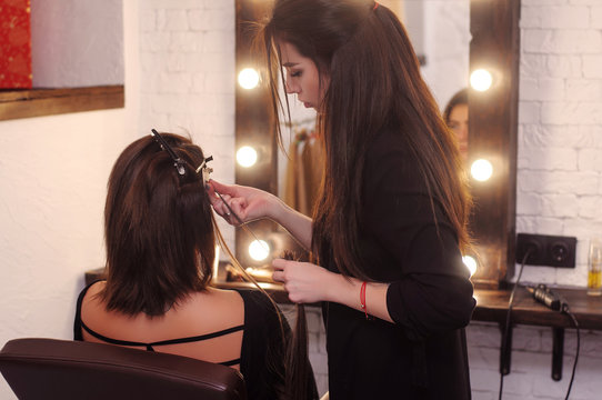 hair extension in a professional beauty salon.Barbershop