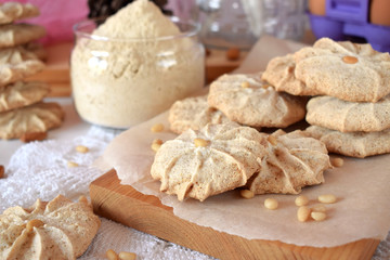 Meringue cookies with pine nuts and almonds  