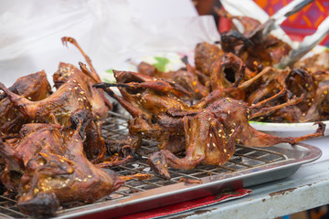 Street food in Thailand ,Partridge deep fried