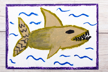 Naklejka premium Photo of colorful hand drawing: Scary sea monster, shark