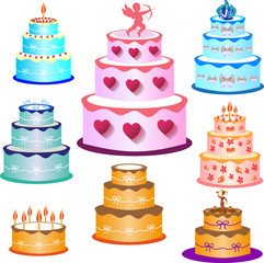 Cakes. Vector illustration on white background. Seamless pattern