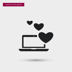 Hearts on laptop icon simple love vector valentine sign