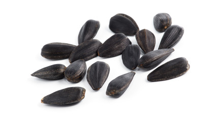 Sunflower seeds isolated on white background close up