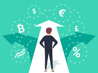 Finance. Illustration of a businessman looking through. Business concept illustration. Creative infographic banner