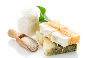 Bars of natural organic soap isolated on white