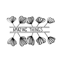 Hand drawn text dividers with text Amazing Things. Liner design elements set on white