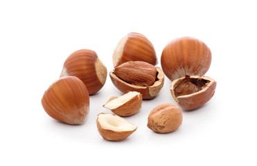 Hazelnuts isolated on white background