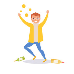 Drunk. Vector. Cartoon