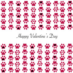 Red paw print with hearts background. Happy Valentine's day greeting card