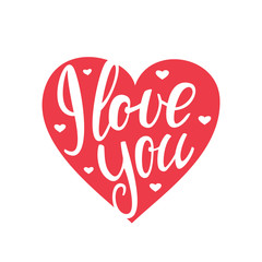 Vector illustration: Handwritten lettering of I Love You on heart background