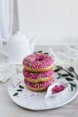 Donuts with strawberry jam for Breakfast