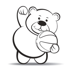 black outline happy bear vector cartoon holding  ball