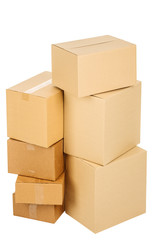 Pile of cardboard boxes on a white background
