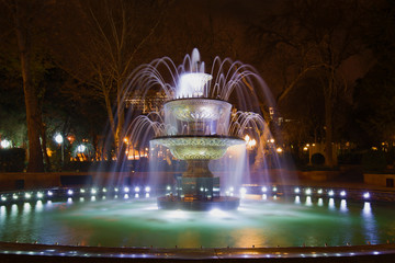 Fountain in the Vahid Park in the night illumination. Baku