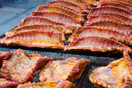 Ruddy pork ribs with a crust