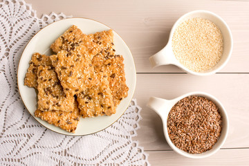 Healthy snack: vegan biscuits with sesame seeds and and flax seeds