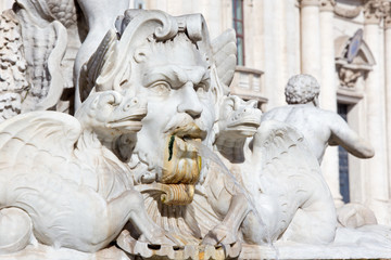 Rome - The detail from Fontana del Moro on PIazza Navona square by Giacomo della Porta (1575)