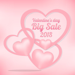 Lettering text : Valentine' day big sale 2018 in pink heart and pink background.