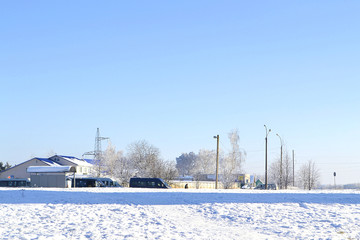 Зимний пейзаж  вид до горизонта. 